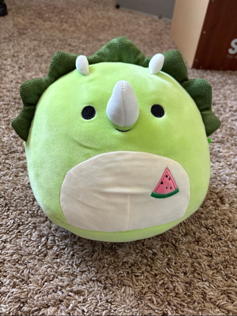 Dino squishmallow with watermelon appliqué